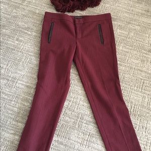 Maroon pants w/black trim detailing and scarf
